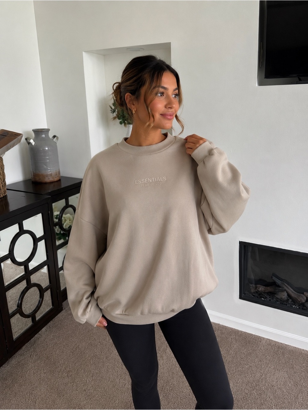 ESSENTIALS Neutral Beige Oversized Crewneck Sweatshirt